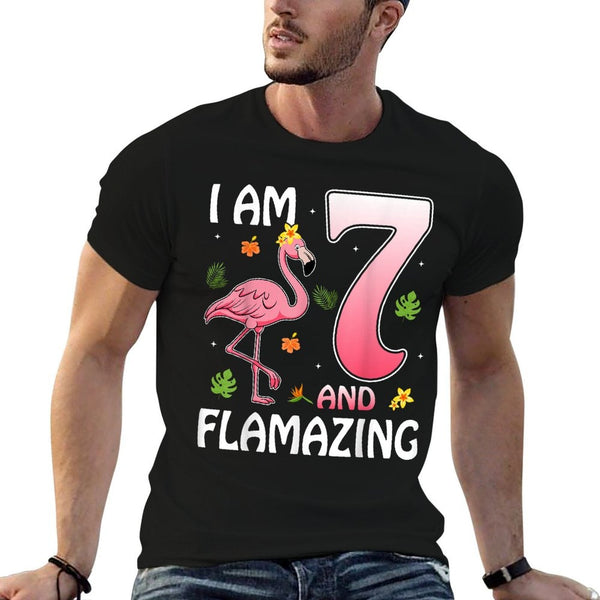 I Am 7 And Flamazing Flamingo Lover 7th Birthday Party Kids  High-quality Stitching T-Shirt
