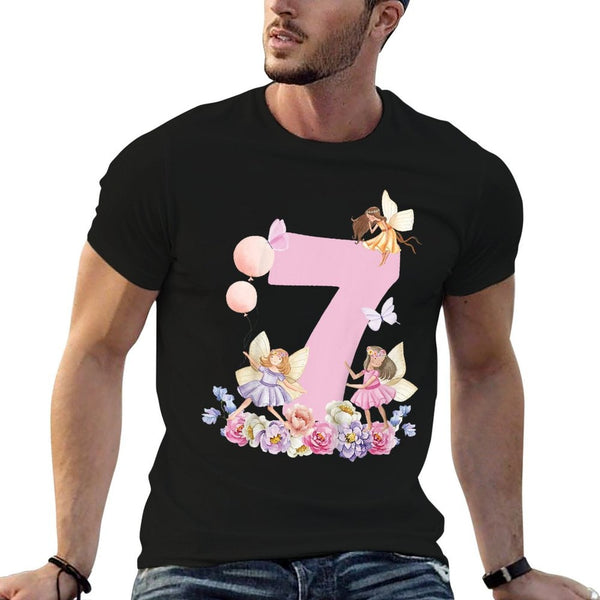 Kids Fairy 7th Birthday Girl Outfit For Kids Girls 7 Year Old  Trendy Pattern T-Shirt