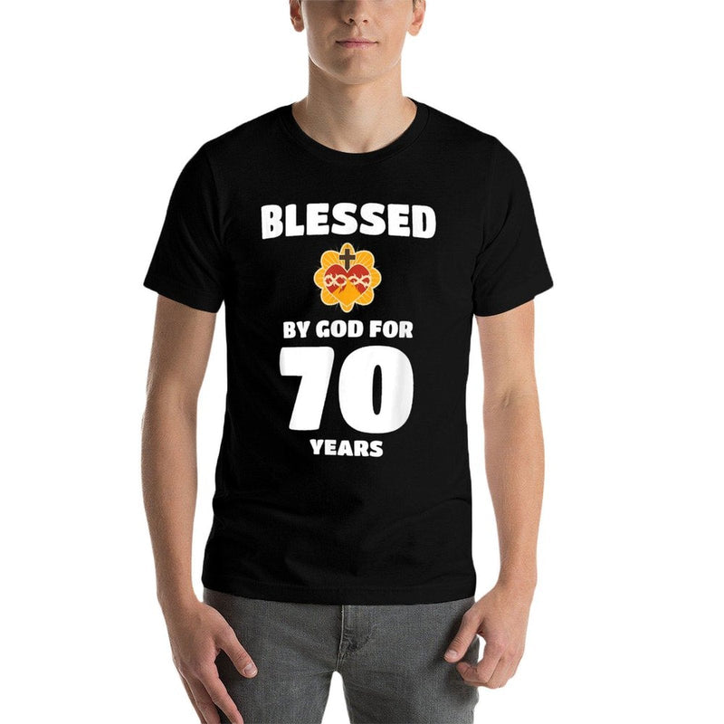Mom Grandma Blessed by God for 70 Years 70th Birthday  Ribbed Collar T-Shirt
