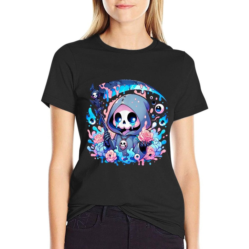Cute Kawaii Pastel Goth Reaper  Fade-proof Color T-Shirt