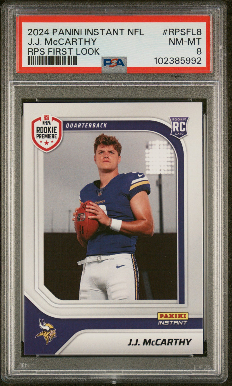 Graded 2024 Panini Instant NFL JJ McCarthy #RPSFL8 RPS First Look Rookie RC Football Card PSA 8 Near Mint