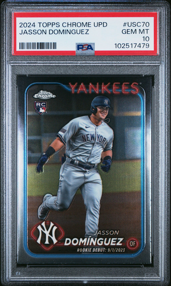 Graded 2024 Topps Chrome Update Jasson Dominguez #USC70 Rookie RC Baseball Card PSA 10 Gem Mint