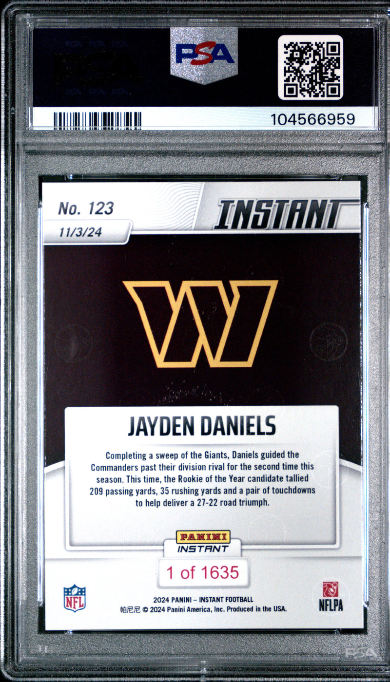 Graded 2024 Panini Instant NFL Jayden Daniels #123 Rookie RC Football Card PSA 10 Gem Mint