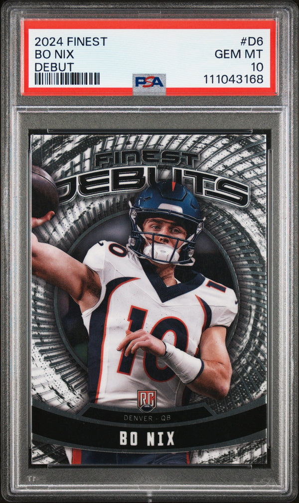 Graded 2024 Topps Finest Bo Nix #D6 Debut Rookie RC Football Card PSA 10 Gem Mint