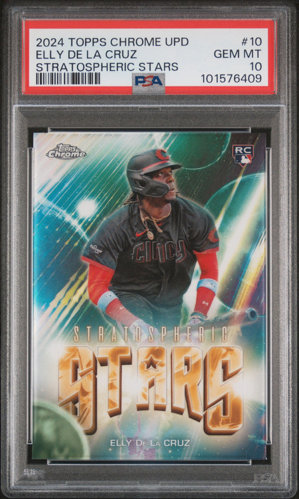 Graded 2024 Topps Chrome Update Elly De La Cruz #10 Stratospheric Stars Rookie RC Baseball Card PSA 10 Gem Mint