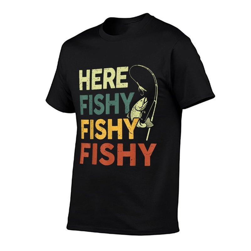 Men Here-Fishy Bass Fishing-Shirt Boy Funny Fisherman Dad  Summer-ready Fabric T-Shirt