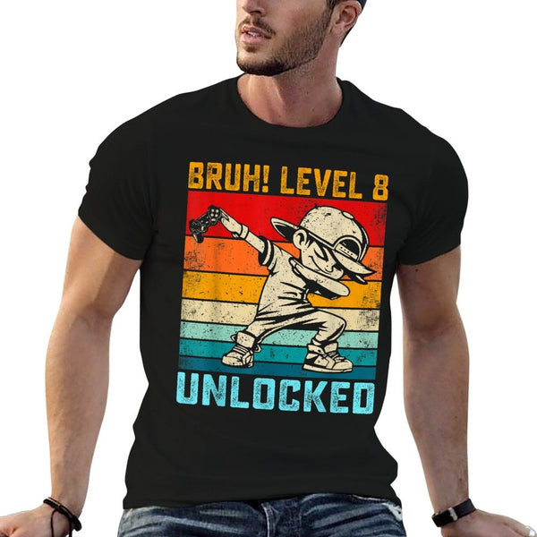 8 Year Old 8th Birthday Dabbing Boy Bruh Level 8 Unlocked  Summer-ready Fabric T-Shirt