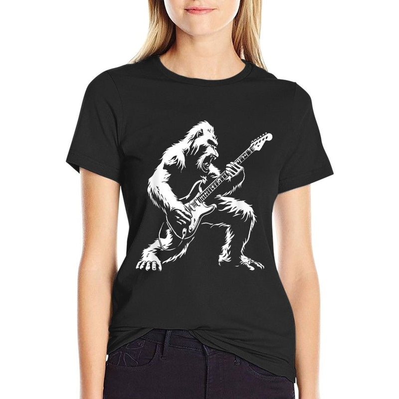 Bigfoot Playing Guitar Rock Music Band Sasquatch  Trendy Pattern T-Shirt