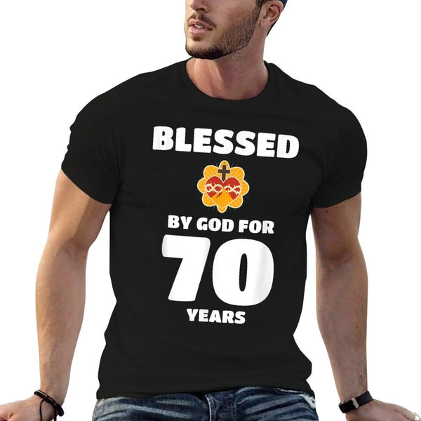 Mom Grandma Blessed by God for 70 Years 70th Birthday  Ribbed Collar T-Shirt