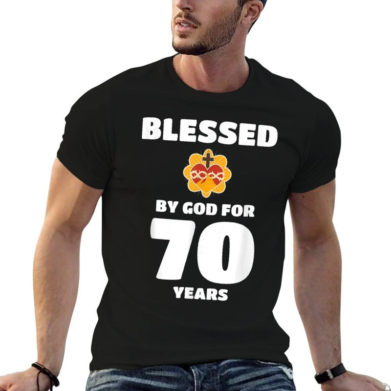 Mom Grandma Blessed by God for 70 Years 70th Birthday  Ribbed Collar T-Shirt
