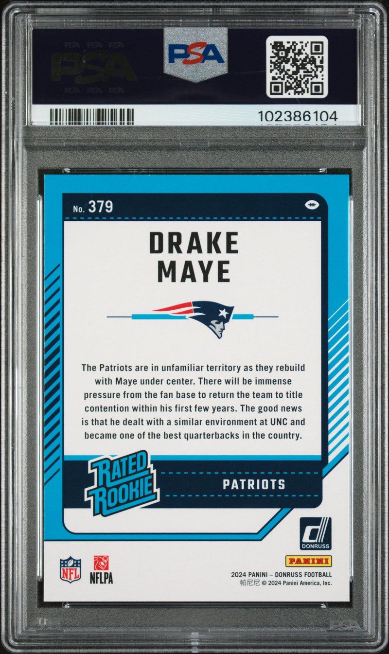 Graded 2024 Panini Donruss Drake Maye #379 Rookie RC Football Card PSA 10 Gem Mint