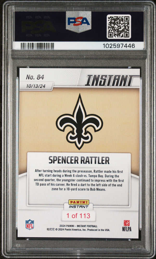 Graded 2024 Panini Instant NFL Spencer Rattler #84 Rookie RC Football Card PSA 10 Gem Mint