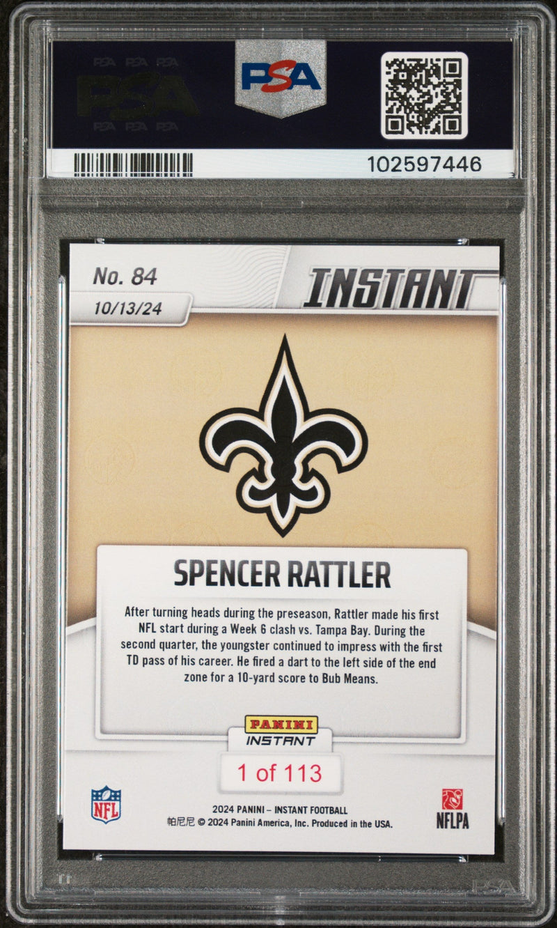 Graded 2024 Panini Instant NFL Spencer Rattler #84 Rookie RC Football Card PSA 10 Gem Mint