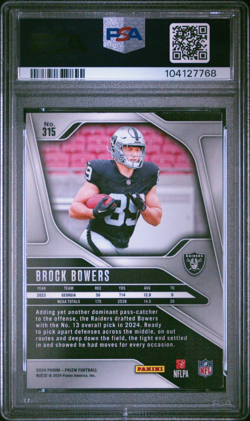 Graded 2024 Panini Prizm Brock Bowers #315 Rookie RC Football Card PSA 10 Gem Mint
