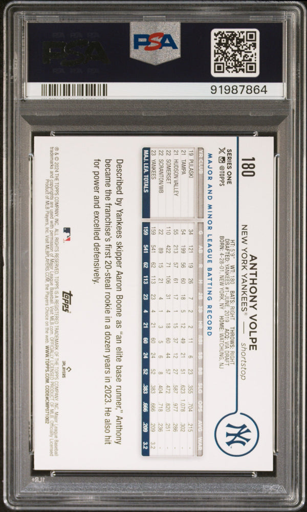 Graded 2024 Topps Anthony Volpe #180 Baseball Card PSA 10 Gem Mint