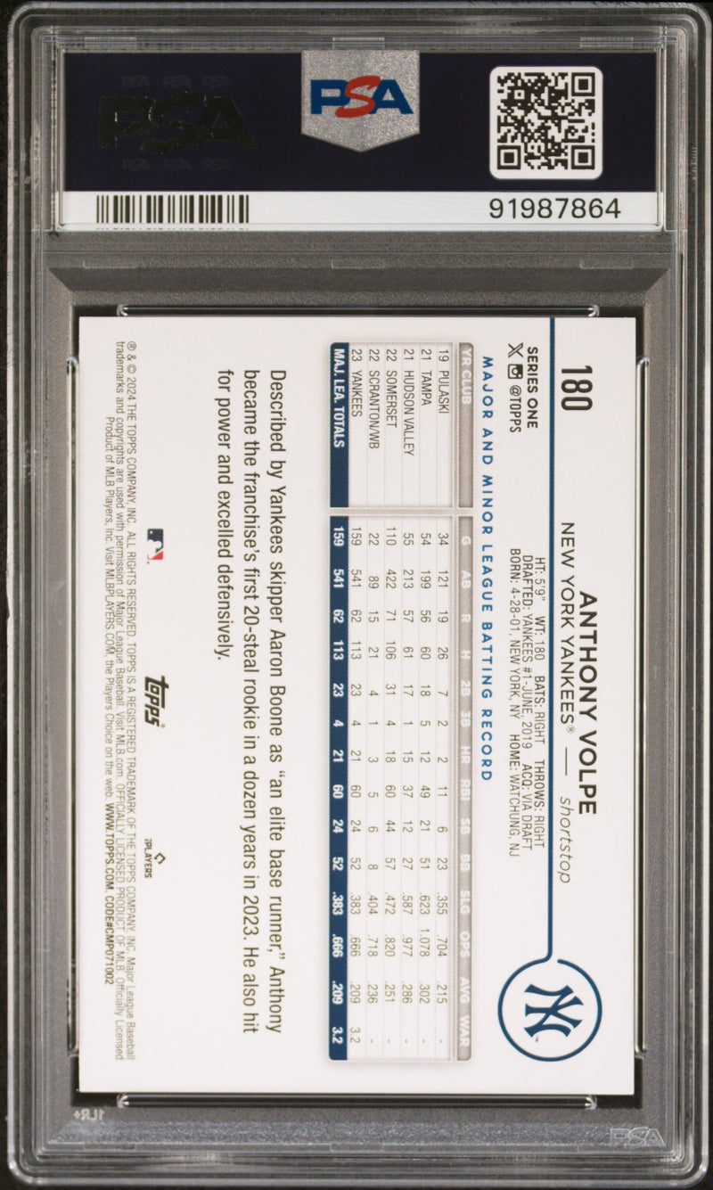 Graded 2024 Topps Anthony Volpe #180 Baseball Card PSA 10 Gem Mint