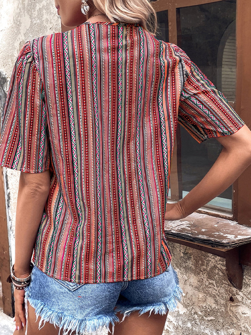 Corrie Opaque V-Neck Button-Up Short Sleeve Top