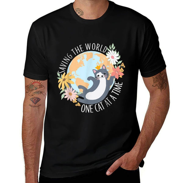 Saving The World One Cat At A Time Cat Rescuer  Polyester Blend T-Shirt