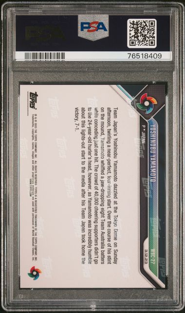 Graded 2023 Topps Now Yoshinobu Yamamoto #WBC27 WBC Rookie RC Baseball Card PSA 10 Gem Mint
