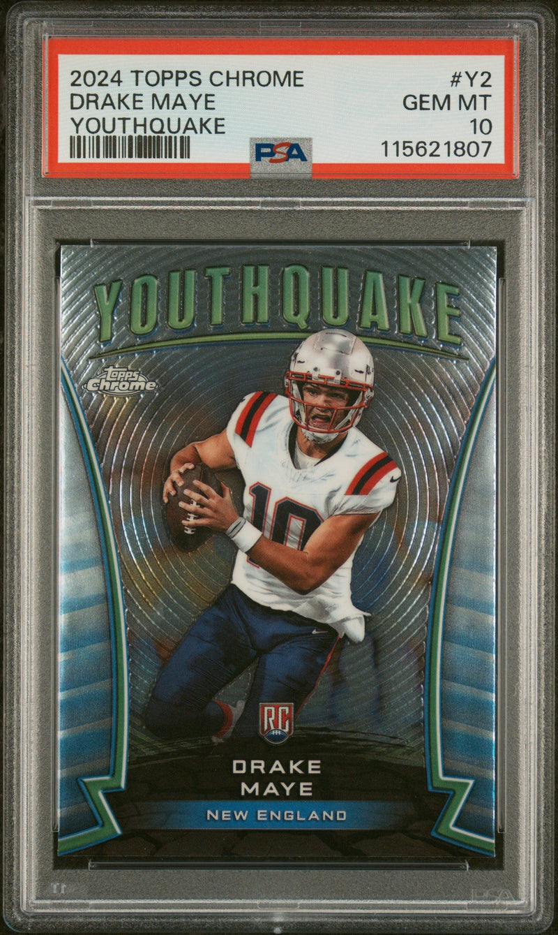 Graded 2024 Topps Chrome Drake Maye #Y2 Youthquake Rookie RC Football Card PSA 10 Gem Mint