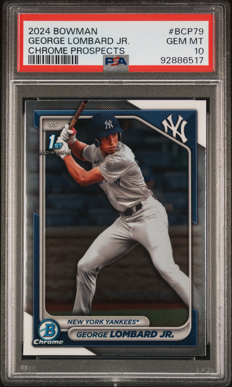 Graded 2024 Topps Bowman George Lombard Jr #BCP79 Chrome Prospects Rookie RC Baseball Card PSA 10 Gem Mint