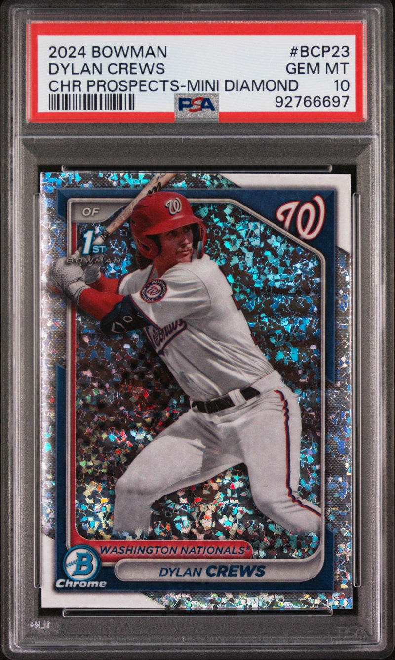 Graded 2024 Topps Bowman Dylan Crews #BCP23 Chrome Prospects Mini Diamond Rookie RC Baseball Card PSA 10 Gem Mint