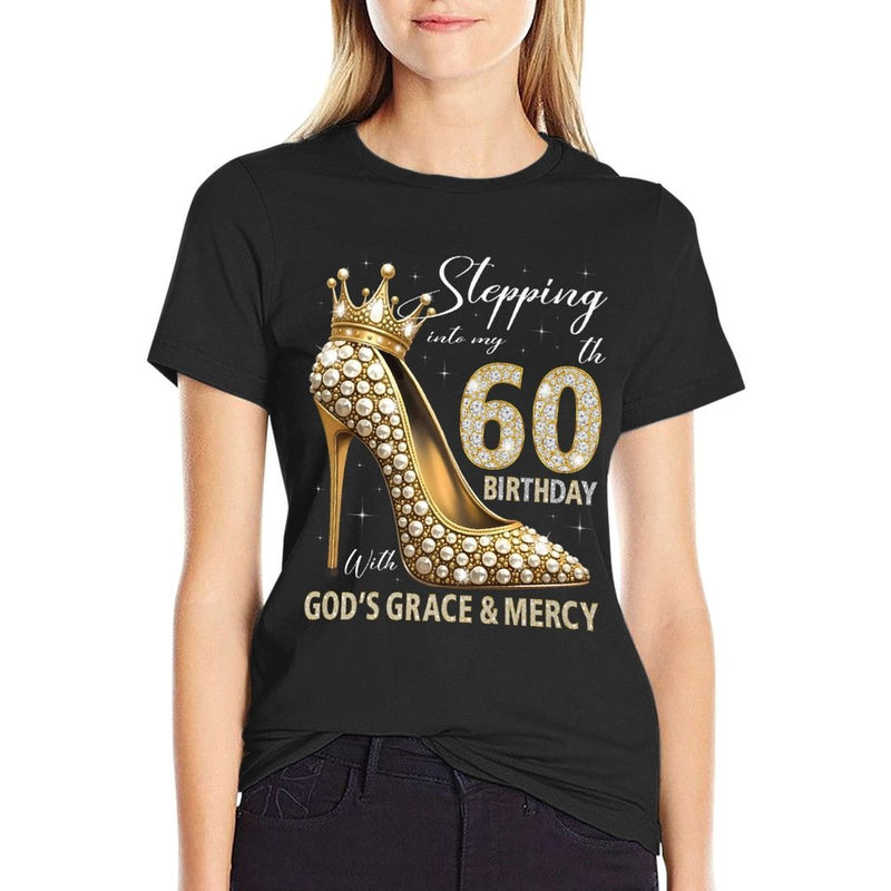 Stepping Into My 60th Birthday With God's Grace & Mercy Premium  Oversized Silhouette T-Shirt