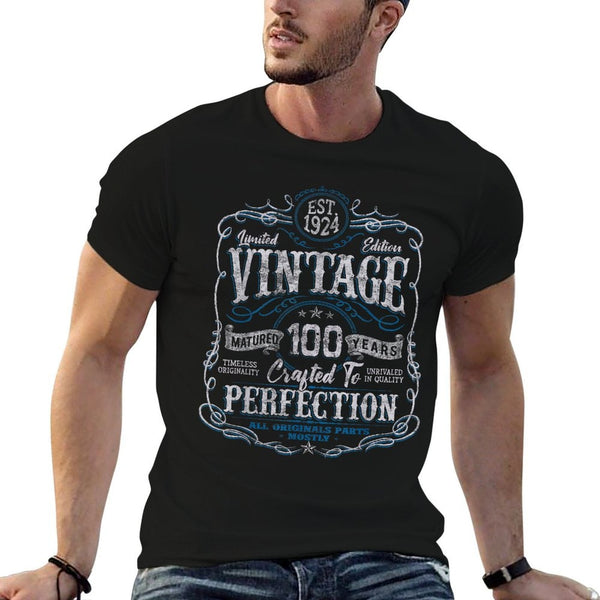 Vintage 1924 Limited Edition 100 Year Old 100th Birthday  Rolled Sleeves T-Shirt