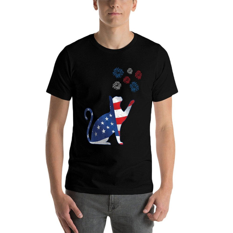 Memorial Day Cat Fireworks 4th of July Cat Fourth of July  Slim-fit Cut T-Shirt