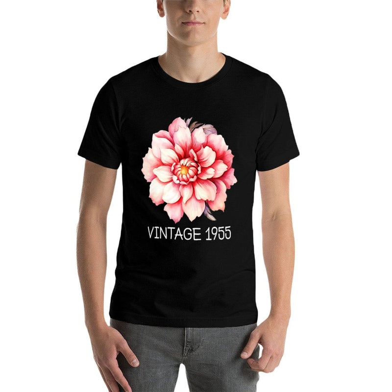 Womens Vintage 1955 Classic Cherry Blossom Flower Art 70th Birthday  Rolled Sleeves T-Shirt