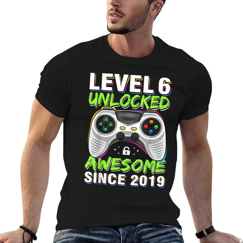 Level 6 Unlocked Awesome Since 2019 6th Birthday Gaming Boys  Trendy Pattern T-Shirt