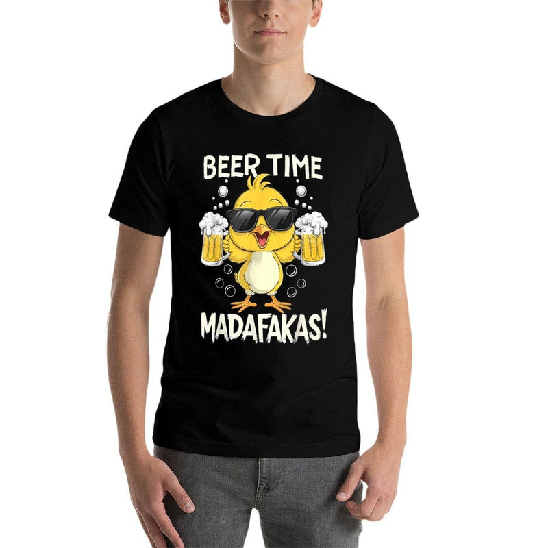 Beer Time Madafakas Funny Duck  Ribbed Collar T-Shirt