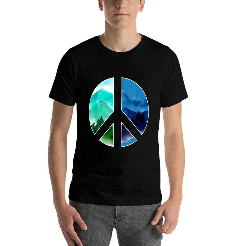 Outdoor Landscape Peace Hippie Nature Peace Sign Forest  Ribbed Collar T-Shirt