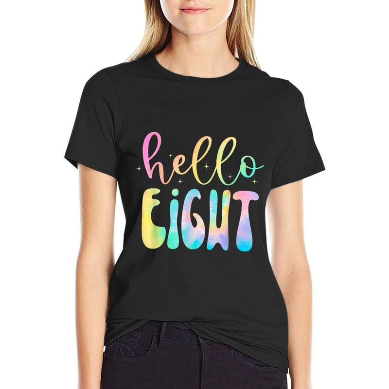 Tie Dye Hello Eight 8 Year Old 8th Birthday Girl Age 8 BDay  Heathered Texture T-Shirt