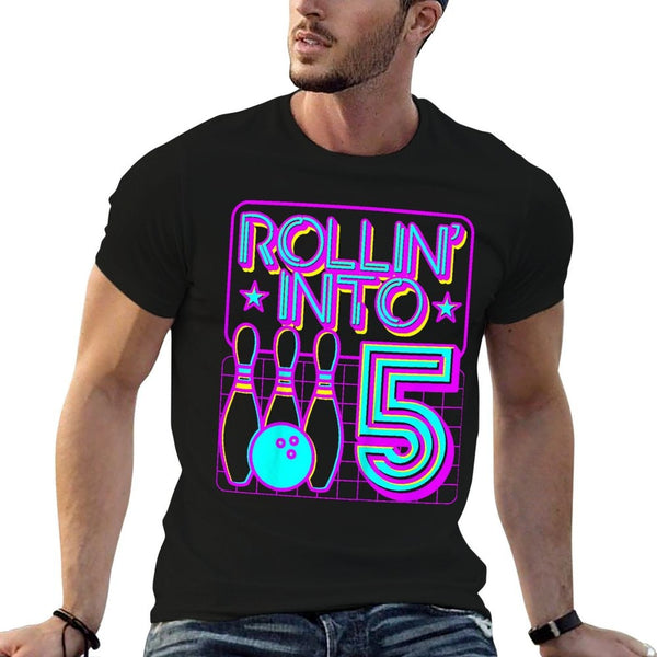 Kids Rollin Into 5 Bowling Bowler 5th Birthday Party Girls  Vintage-inspired T-Shirt