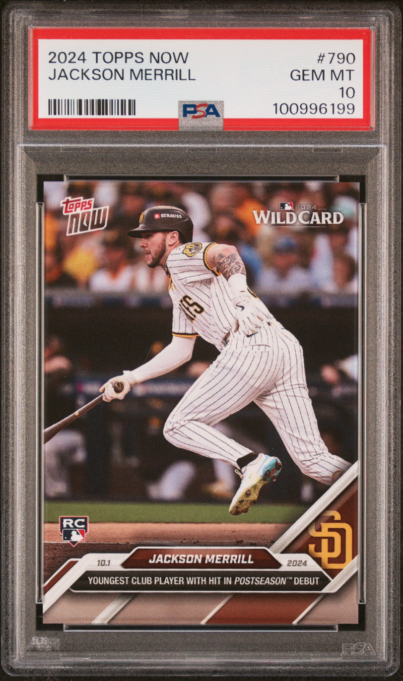 Graded 2024 Topps Now Jackson Merrill #790 Rookie RC Baseball Card PSA 10 Gem Mint