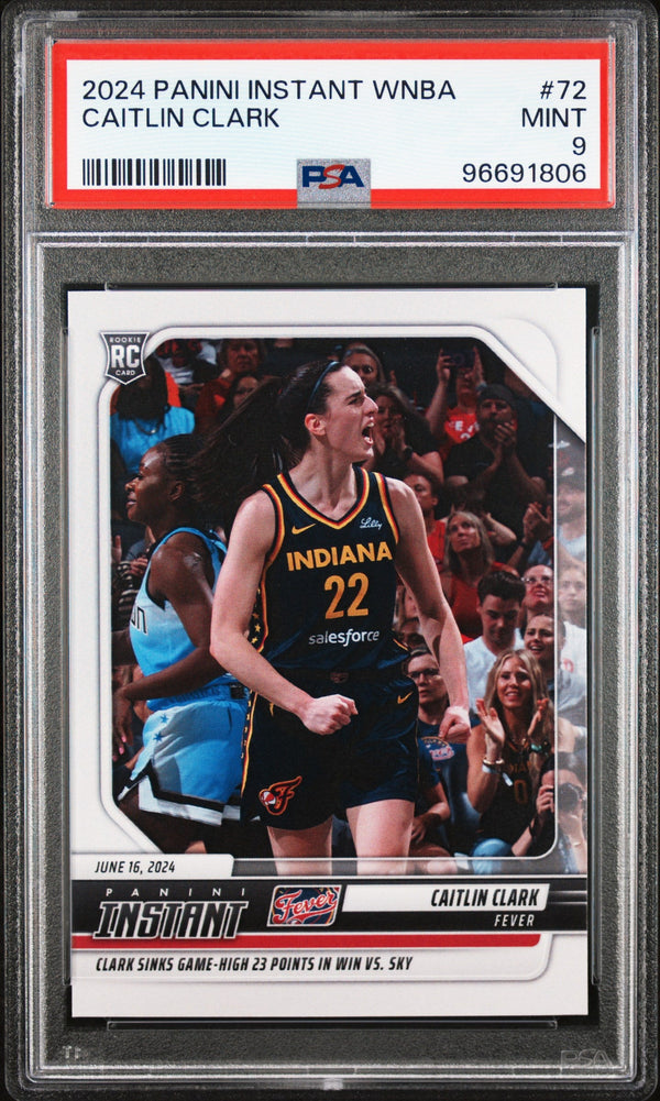 Graded 2024 Panini Instant WNBA Caitlin Clark #72 Rookie RC Basketball Card PSA 9 Mint