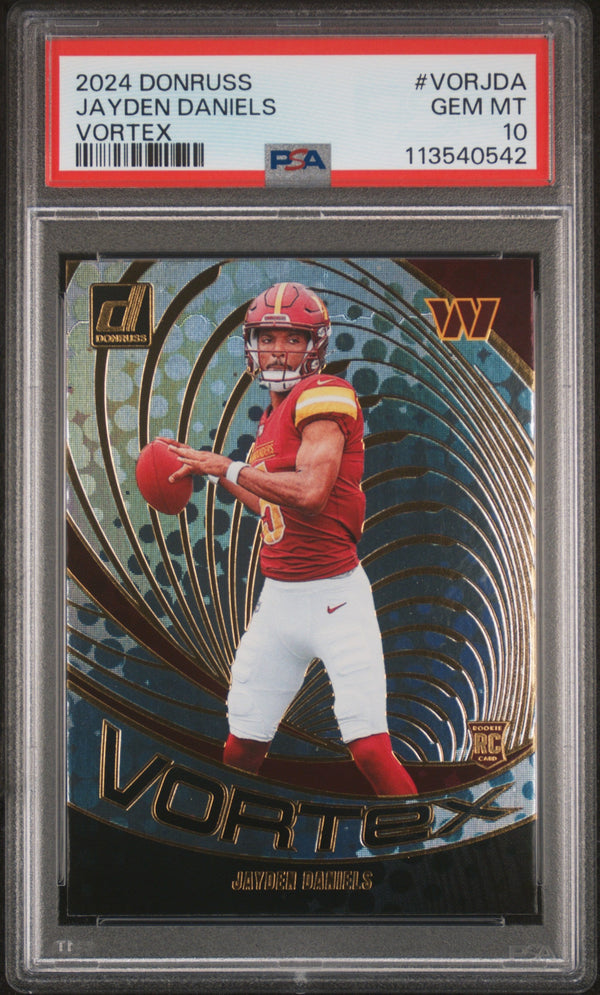Graded 2024 Panini Donruss Jayden Daniels #VORJDA Vortex Rookie RC Football Card PSA 10 Gem Mint
