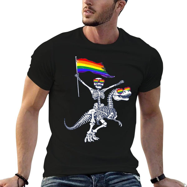LGBT Skeleton Riding T-Rex Dinosaur Gay Pride Month  Oversized Silhouette T-Shirt