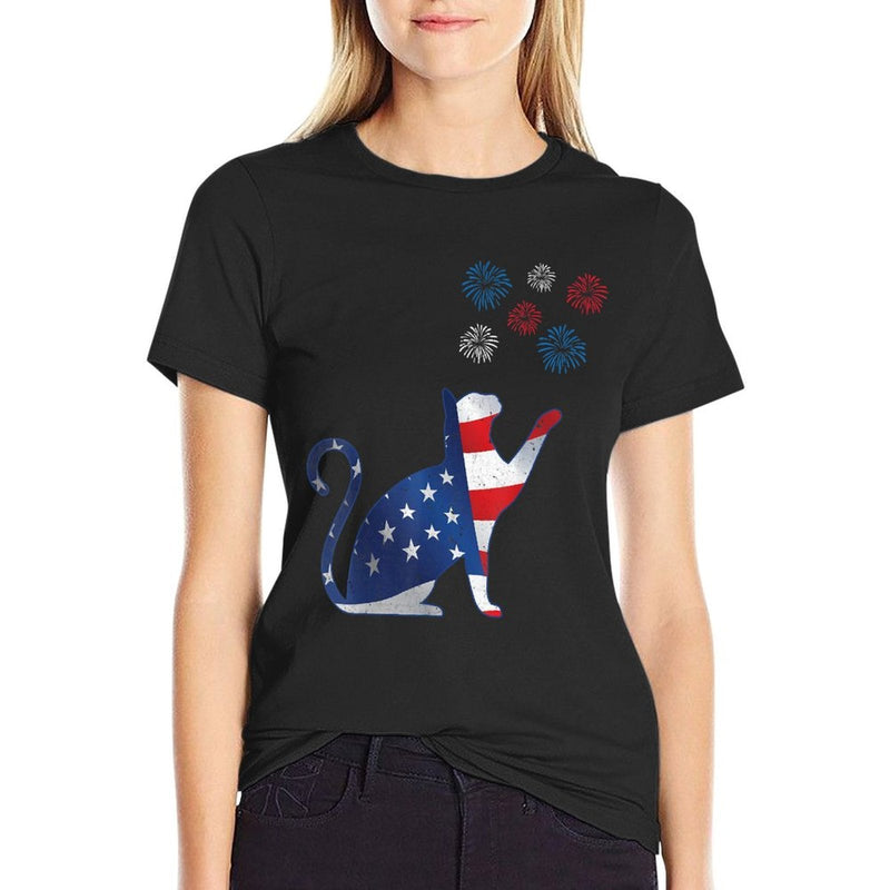 Memorial Day Cat Fireworks 4th of July Cat Fourth of July  Slim-fit Cut T-Shirt