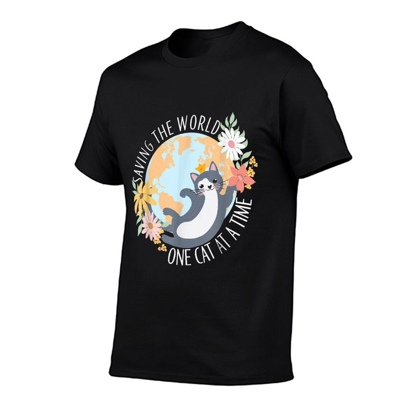 Saving The World One Cat At A Time Cat Rescuer  Polyester Blend T-Shirt