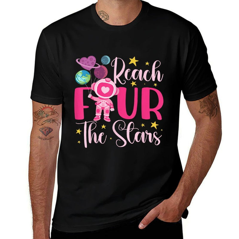 Reaching Four The Stars Birthday Boy Girl 4 Yrs Old 4th Bday  Graphic-printed T-Shirt