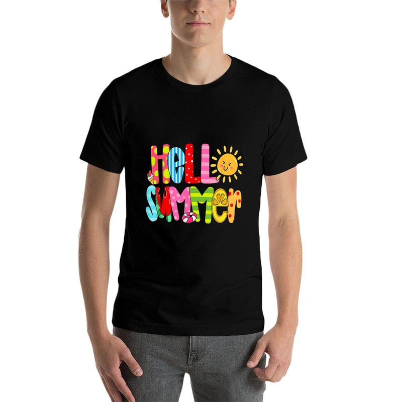 Hello Summer Vacation Ice Cream Popsicle Watermelon Beach  Tagless Design T-Shirt