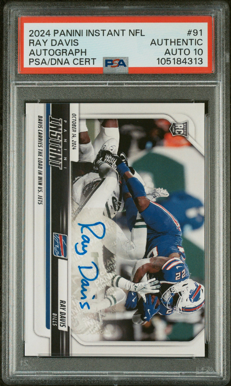 Graded 2024 Panini Instant NFL Ray Davis #91 Autograph /99 Rookie RC Football Card PSA 10 Auto Grade Gem Mint