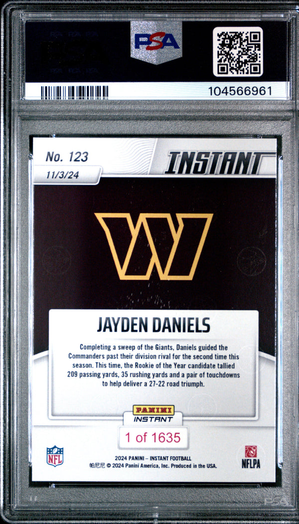 Graded 2024 Panini Instant NFL Jayden Daniels #123 Rookie RC Football Card PSA 9 Mint