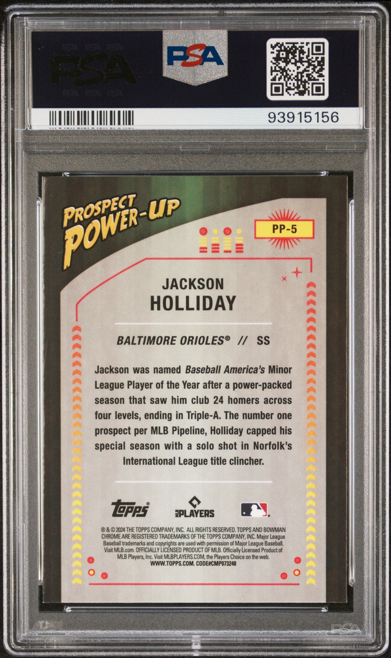 Graded 2024 Topps Bowman Jackson Holliday #PP5 Prospect Power Up Rookie RC Baseball Card PSA 10 Gem Mint