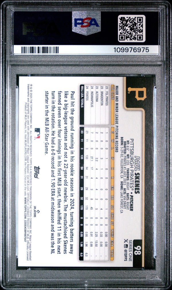 Graded 2025 Topps Paul Skenes #98 Rookie Cup Baseball Card PSA 10 Gem Mint