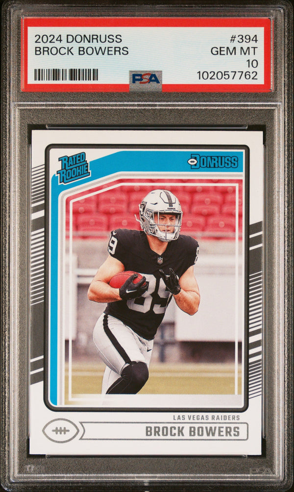 Graded 2024 Panini Donruss Brock Bowers #394 Rookie RC Football Card PSA 10 Gem Mint