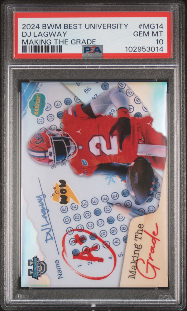 Graded 2024 Topps Bowman Best University DJ Lagway #MG14 Making the Grade Rookie RC Football Card PSA 10 Gem Mint