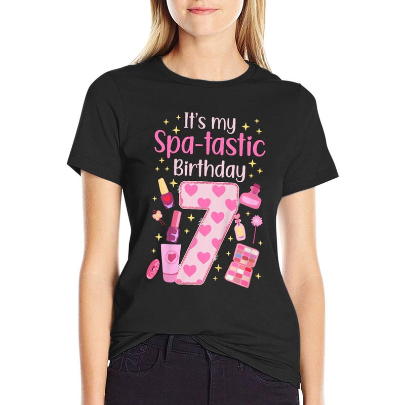 Kids 7th Spa Birthday Seven Year Old Spa B-Day Girls Spa Party  Stretchy T-Shirt